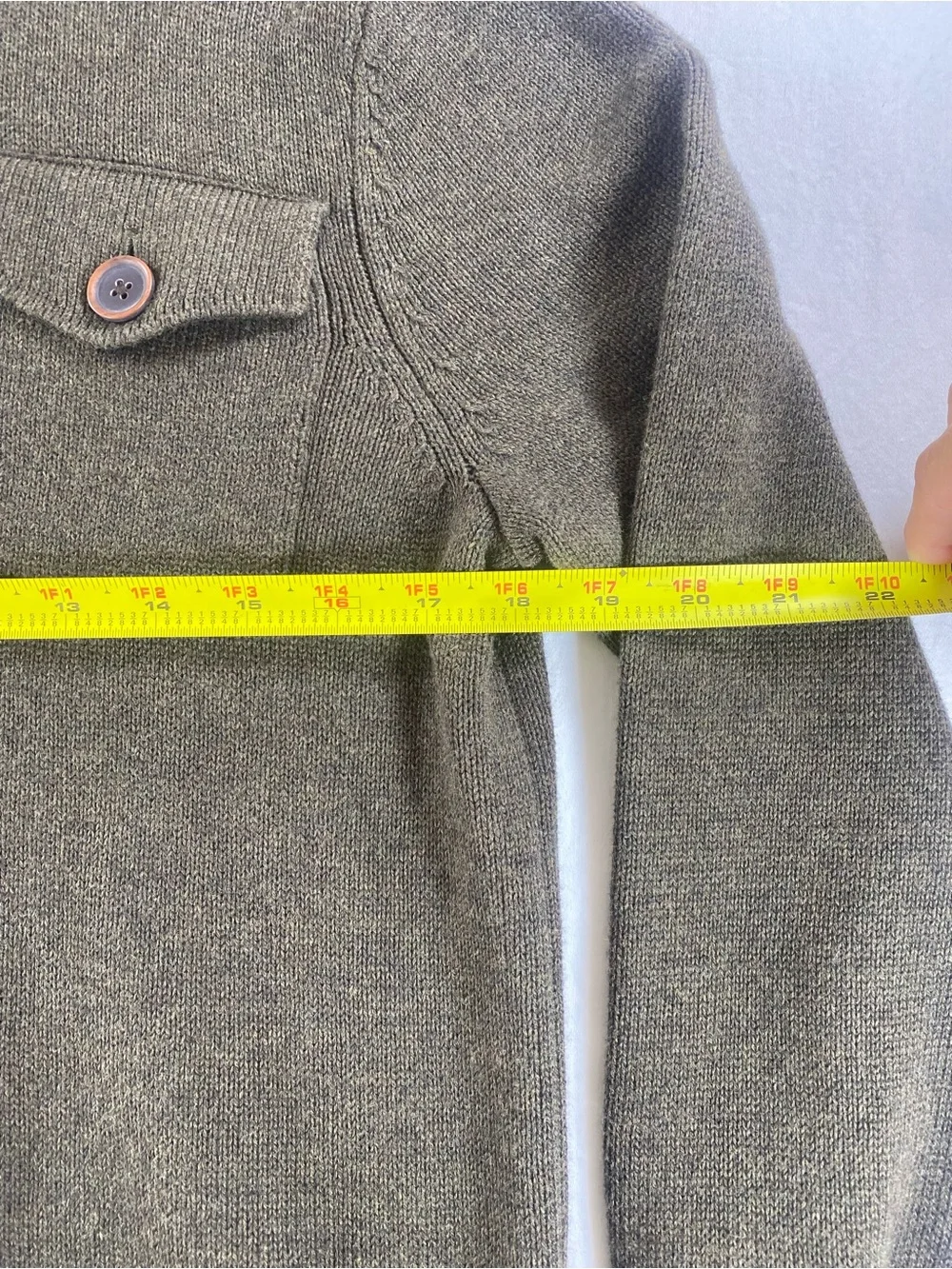 Men's Olive Button-Neck Military Pocket Sweater